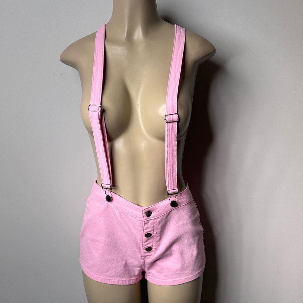 Sugar Thrillz Bubblegum Pink Denim Overalls Shorts
